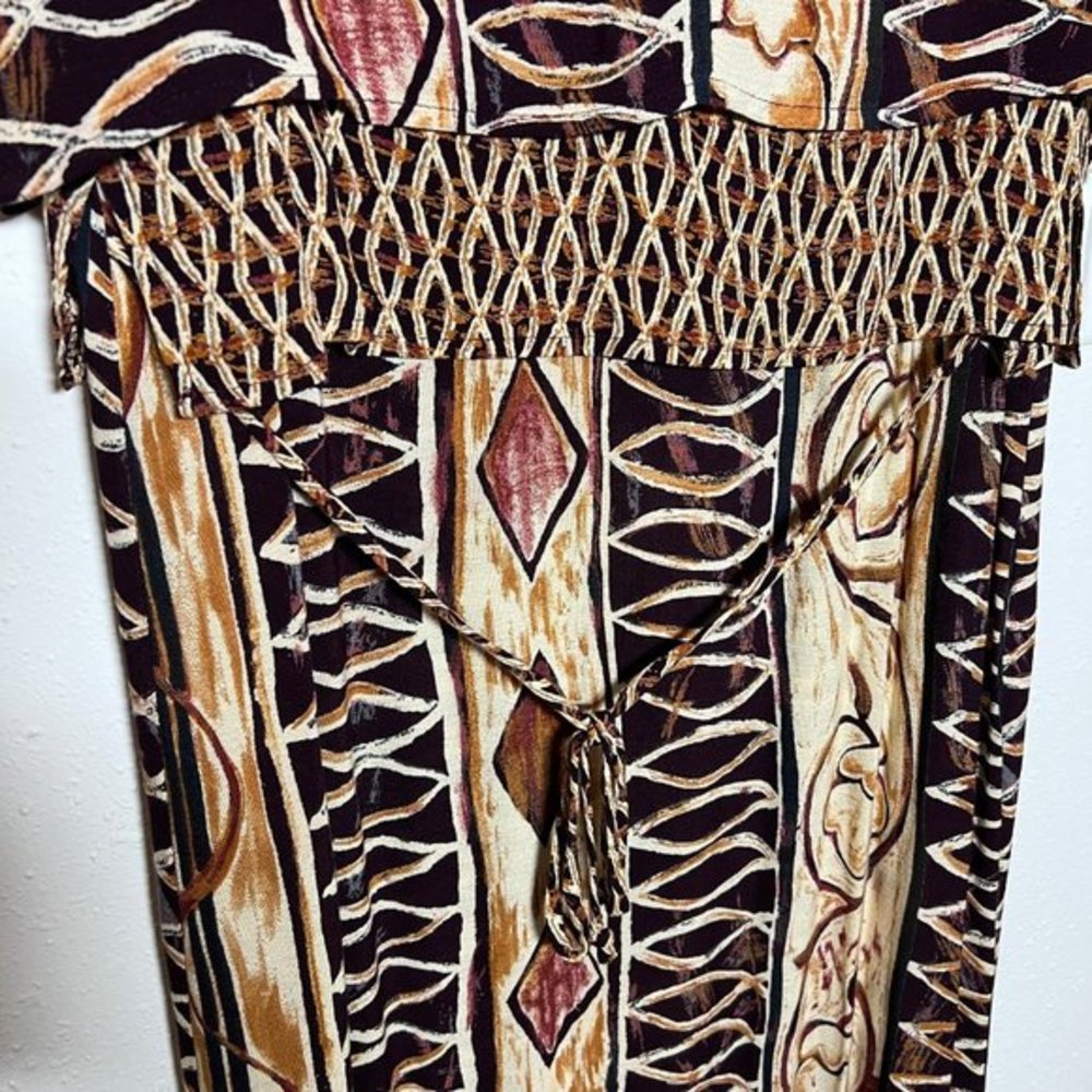 Vintage Rabbit Rabbit Rabbit Brown/Tan Layered Lightweight Maxidress‎ - Picture 6 of 7
